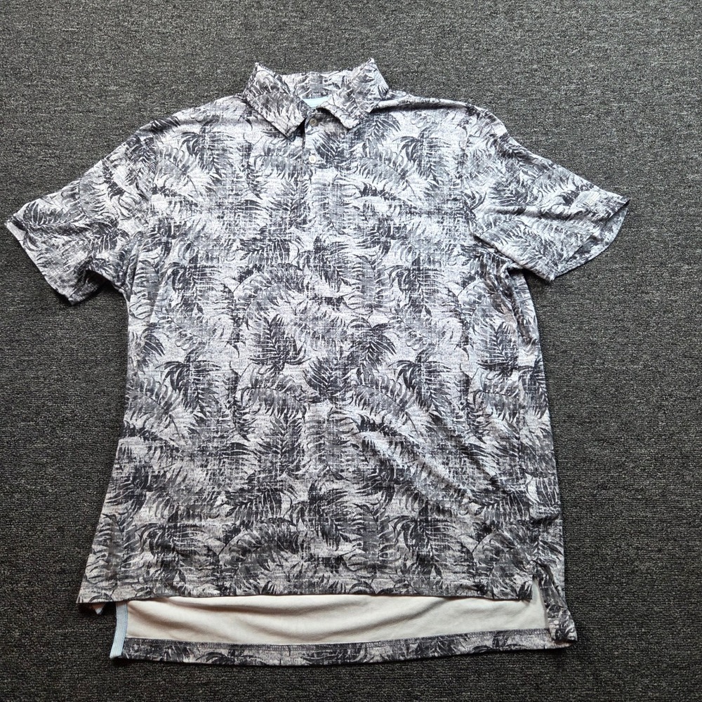 Chaps Polo Shirt Mens‎ Large L Grey Palm Leaf Performance Tropical Golf Casual